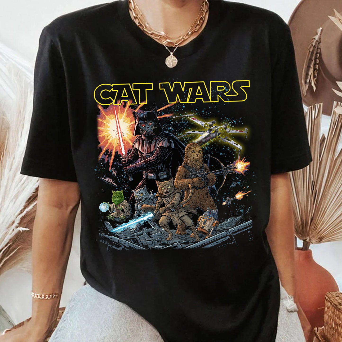Cat Wars Vintage 90s Graphic Shirt - Funny Cat Warrior T-Shirt