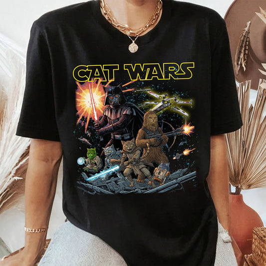 Cat Wars Vintage 90s Graphic Shirt - Funny Cat Warrior T-Shirt