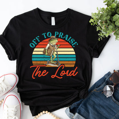 Funny Frog Off To Praise The Lord Bible Study Christian T-Shirt