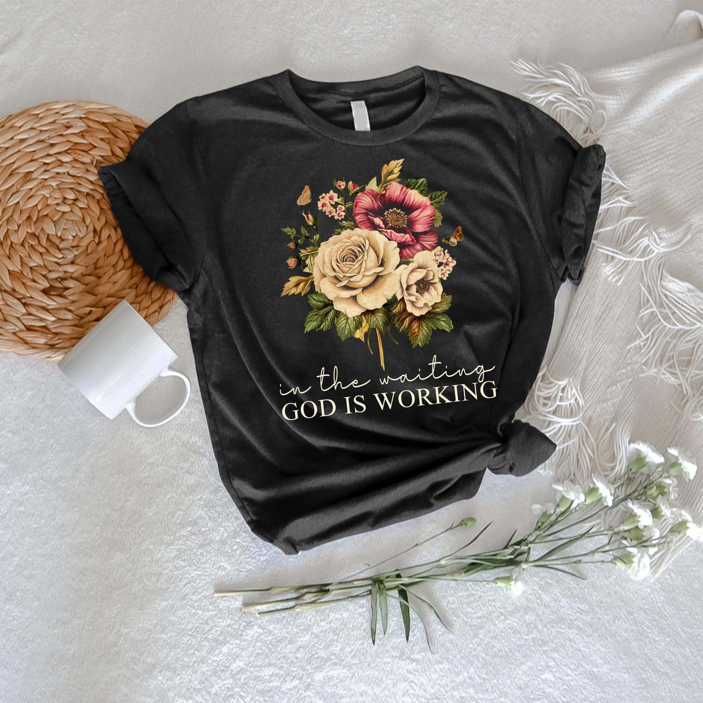 In The Waiting God Is Working Christian Floral Faith T-Shirt