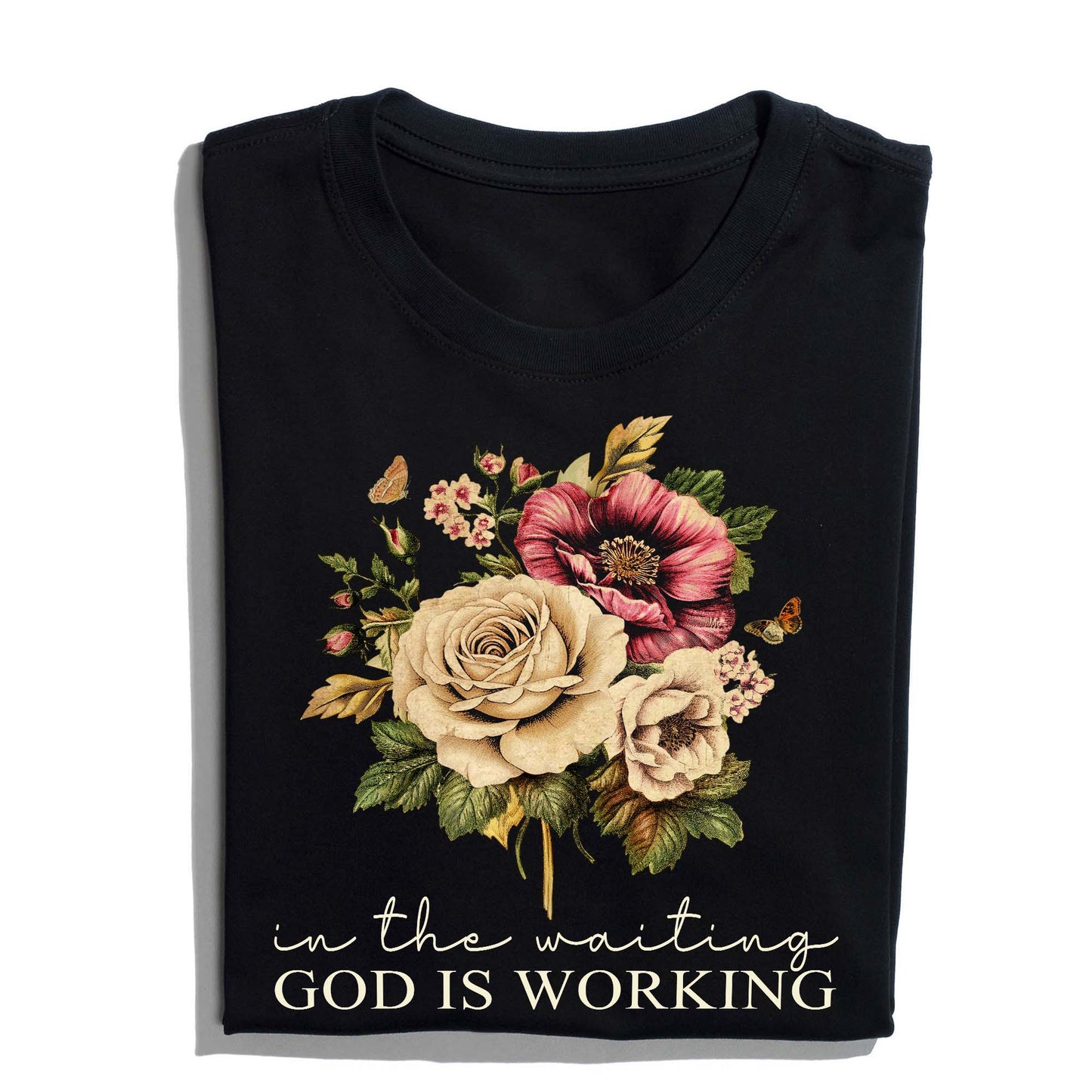 In The Waiting God Is Working Christian Floral Faith T-Shirt