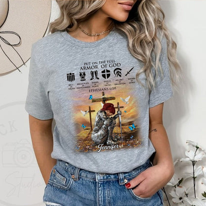 Personalized Christian Woman Warrior of God Put On The Full Armor of God Ephesians 6:10 T-Shirt