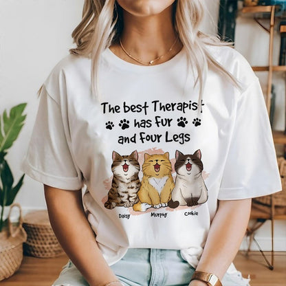 Personalized Funny Cat The Best Therapist Has Fur and Four Legs T-Shirt