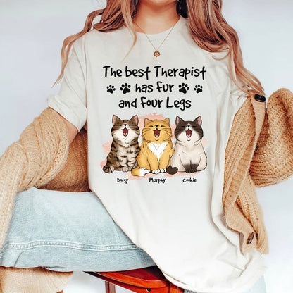 Personalized Funny Cat The Best Therapist Has Fur and Four Legs T-Shirt
