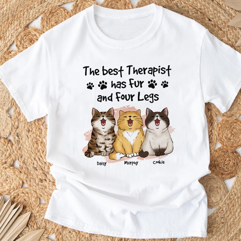 Personalized Funny Cat The Best Therapist Has Fur and Four Legs T-Shirt