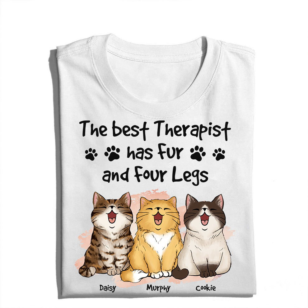 Personalized Funny Cat The Best Therapist Has Fur and Four Legs T-Shirt