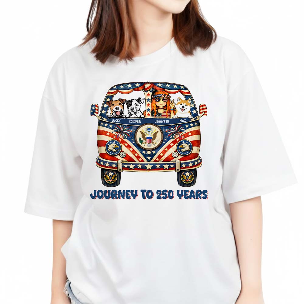 Personalized Hippie Girl Dog America 250th Anniversary Patriotic T-Shirt