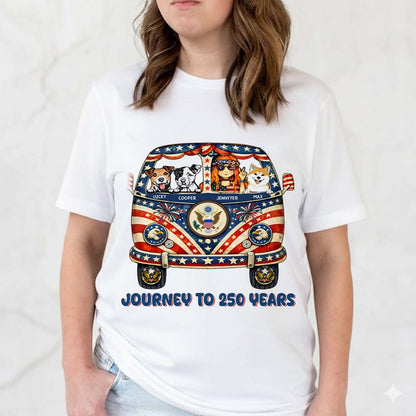 Personalized Hippie Girl Dog America 250th Anniversary Patriotic T-Shirt