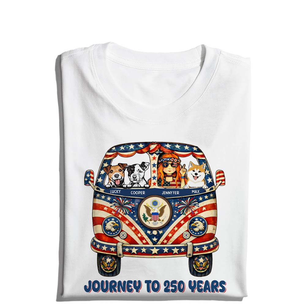 Personalized Hippie Girl Dog America 250th Anniversary Patriotic T-Shirt