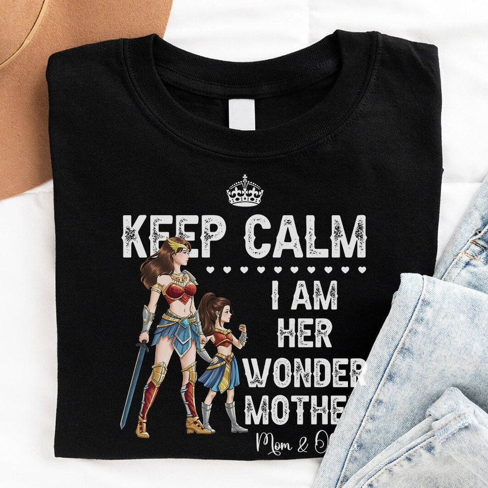 Personalized Mother and Daughter Warrior Keep Calm I Am Her Wonder Mother T-Shirt