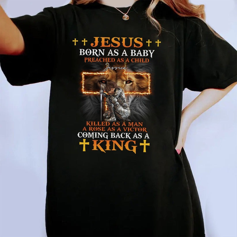Personalized Warrior of God Jesus Born as a Baby Preached as a Child T-Shirt