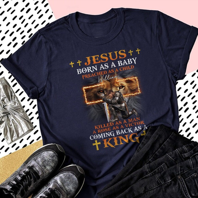 Personalized Warrior of God Jesus Born as a Baby Preached as a Child T-Shirt
