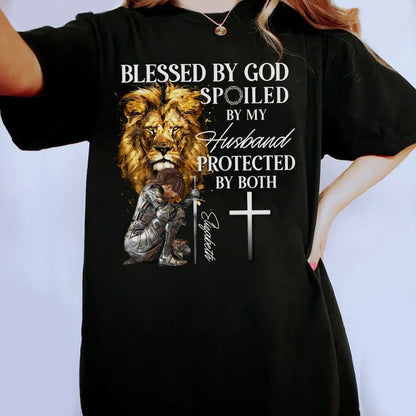 Personalized Woman Warrior of God Blessed by God Spoiled by My Husband T-Shirt