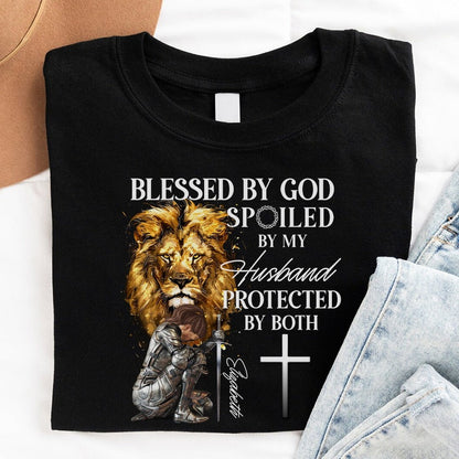 Personalized Woman Warrior of God Blessed by God Spoiled by My Husband T-Shirt