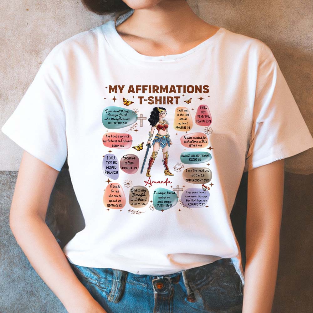 Personalized Wonder Woman Warrior of God Bible Verse Affirmation I Can Do All Things Through Christ T-Shirt