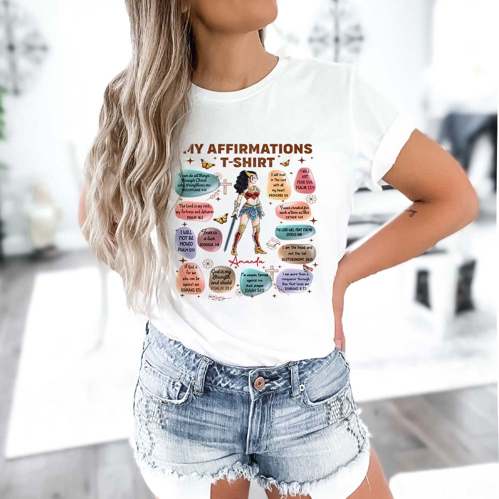 Personalized Wonder Woman Warrior of God Bible Verse Affirmation I Can Do All Things Through Christ T-Shirt