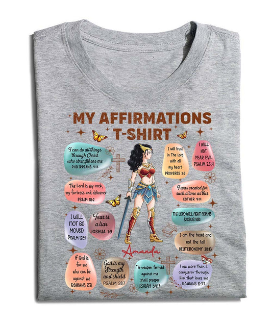 Personalized Wonder Woman Warrior of God Bible Verse Affirmation I Can Do All Things Through Christ T-Shirt
