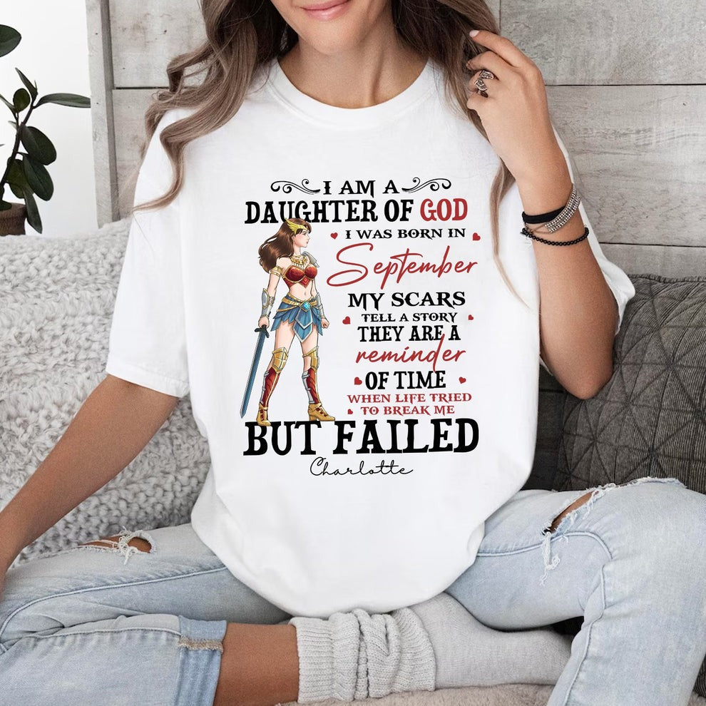 Personalized Wonder Woman Warrior of God I Am a Daughter of God I Was Born in My Scars T-Shirt