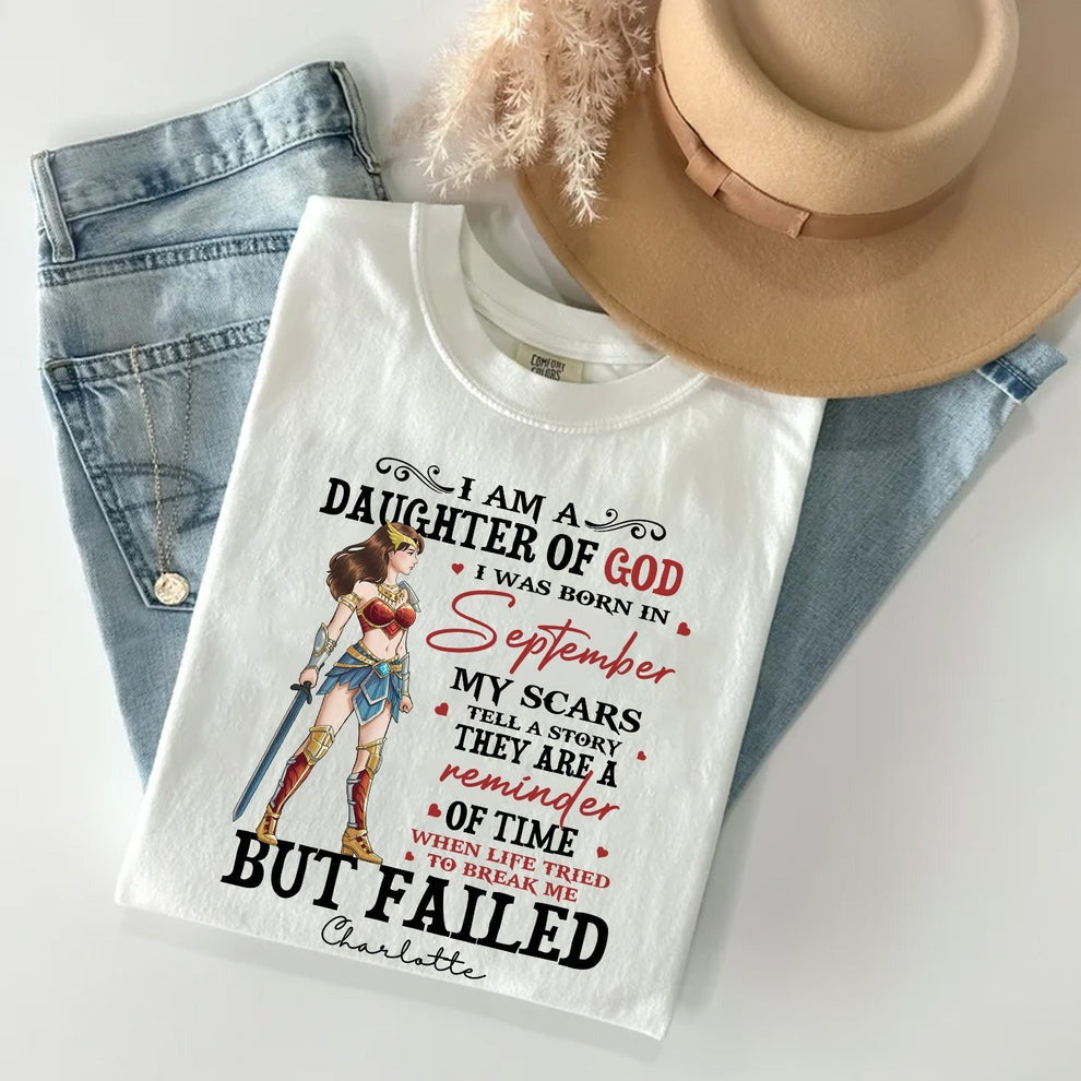 Personalized Wonder Woman Warrior of God I Am a Daughter of God I Was Born in My Scars T-Shirt