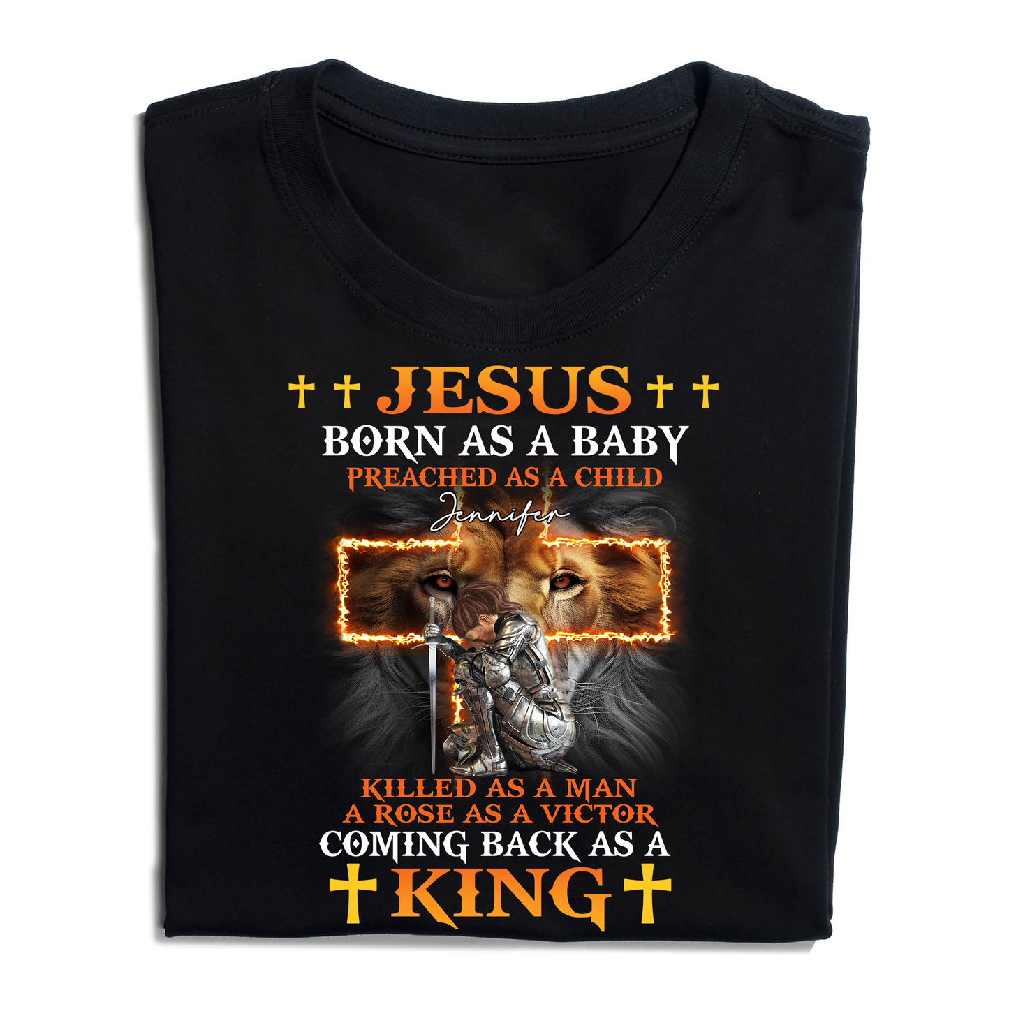 Personalized Warrior of God Jesus Born as a Baby Preached as a Child T-Shirt