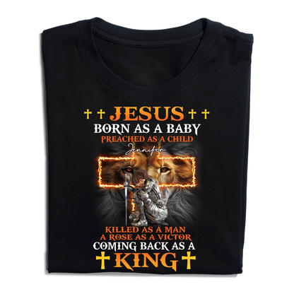 Personalized Warrior of God Jesus Born as a Baby Preached as a Child T-Shirt