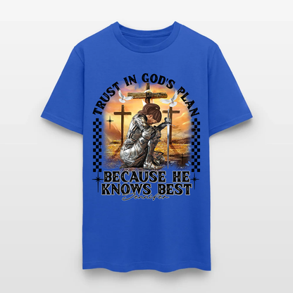 Personalized Warrior of God Trust in God’s Plan Because He Knows Best T-Shirt