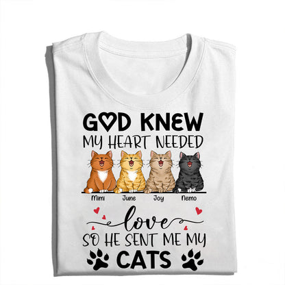 Personalized Funny Cat God Knew My Heart Needed Love So He Sent Me Cats T-Shirt